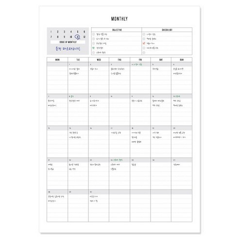 데얼스 스케쥴러 A4, 먼슬리, 20개