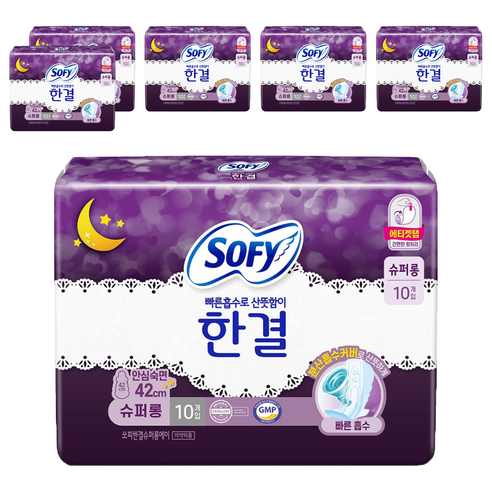 쏘피 한결 생리대 날개형 슈퍼롱 × 10개입 × 6개, 슈퍼롱 × 10개입 × 6개 섬네일