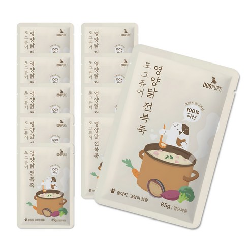 도그퓨어 반려동물 영양닭 전복죽 짜먹는 간식, 혼합맛(닭고기/전복), 85g, 10개