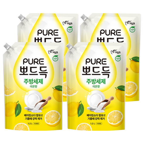 피죤퓨어 뽀드득 주방세제 레몬향, 1.2L, 4개