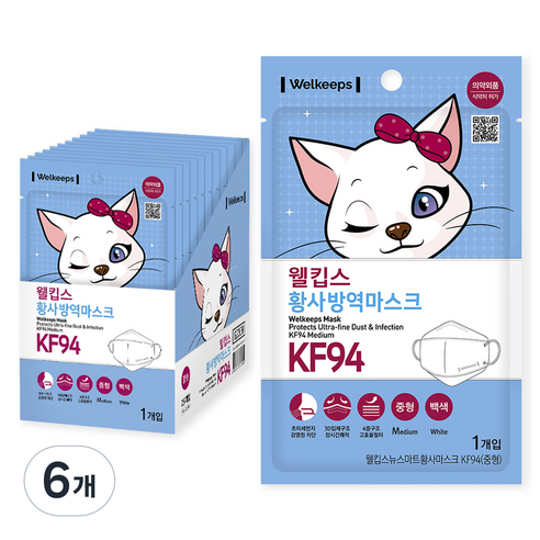 웰킵스 황사방역마스크 KF94 중형, 25개입, 6개