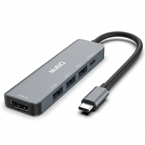 모비큐 5포트 C타입 4K HDMI USB 5G 100W PD 충전 멀티 허브, 1개, EM-50P, 그레이