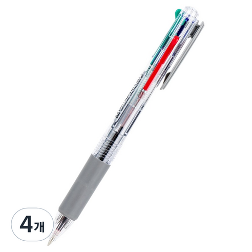델리 슬림 4색 다색 멀티펜 0.7mm, 투명, 4개