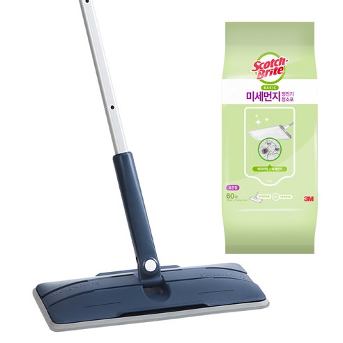 스카치브라이트 올터치 더블액션 막대걸레 블루 +베이직 미세먼지 정전기 청소포 60매, 단일사이즈, 1세트