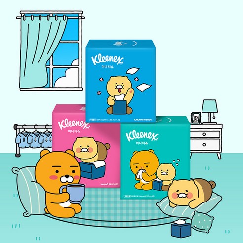 크리넥스 코튼처럼 부드러운 프리미엄 미니티슈 카카오프렌즈 후기 분석 - 패키징 앞뒷면