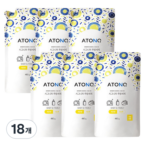 아토앤오투 시그니처 젖병&주방세제 레몬향 리필, 480g, 18개