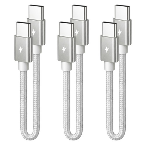 홈플래닛 PD 60W CtoC 초고속충전 패브릭 케이블, 실버, 3개, 15cm