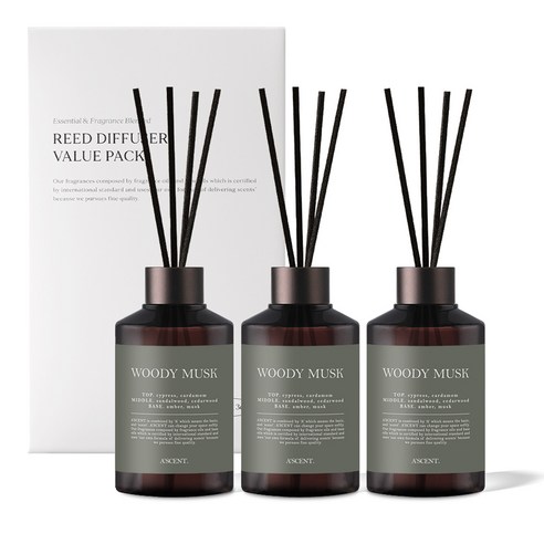 에이센트 퍼퓸드 디퓨저, 우디머스크, 200ml, 3개