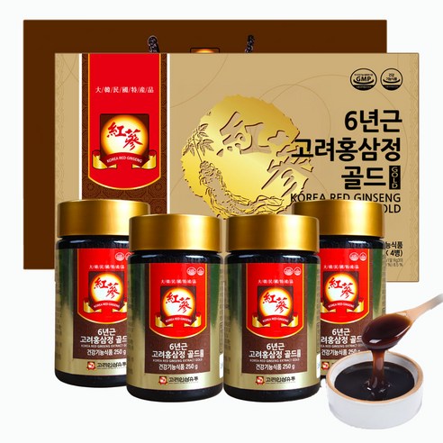 고려인삼유통 6년근 고려홍삼정 골드 + 쇼핑백 세트, 250g, 4개
