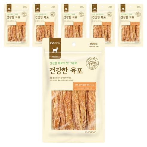 굿데이 강아지 건강한 육포, 건조 닭가슴살 육포, 100g, 6개