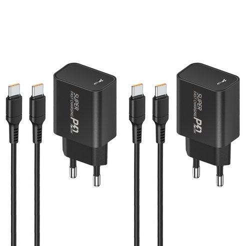 YINTO c타입 고속 충전기 25W PD3.0 PPS + C to C 1.5m 100w 케이블 세트, 2세트, 블랙