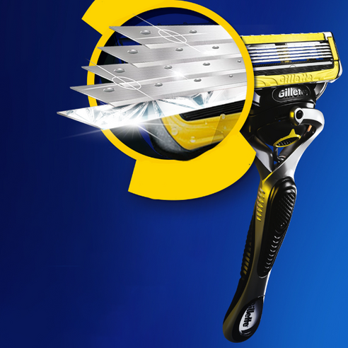 질레트 정품 프로쉴드 옐로우 매뉴얼 면도기 후기 분석 - 윤활 밴드 근접샷