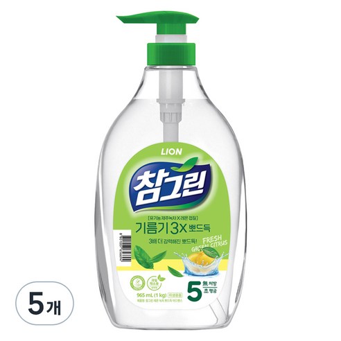 참그린 레몬 녹차 뽀드득 어드밴스 주방세제, 1kg, 5개