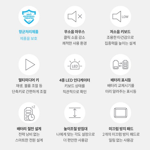 아이리버 항균처리 오피스 기어 생활방수 키스킨 저소음 무선키보드 + 무소음 마우스 세트 이미지 2