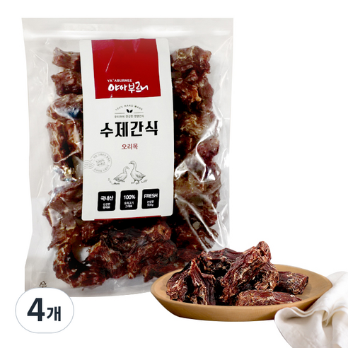 야아부르니 강아지 수제 건조간식 대용량팩, 오리목, 500g, 4개