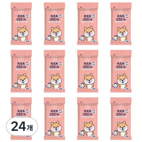 브리더랩 반려동물 똑똑똑 발바닥 엉덩이 크린 물티슈, 30개입, 24개