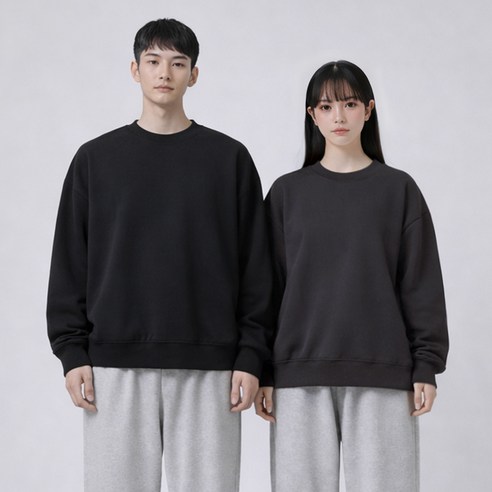 맨인모드 남녀공용 미니멀 세미 오버핏 맨투맨 2종 세트 D0512 2XL(100) | 블랙, 애쉬그레이