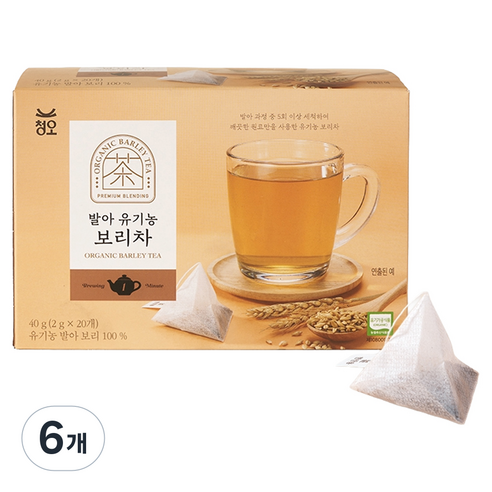 청오건강 발아 유기농 보리차 티백 한잔용, 2g, 6개, 20개입