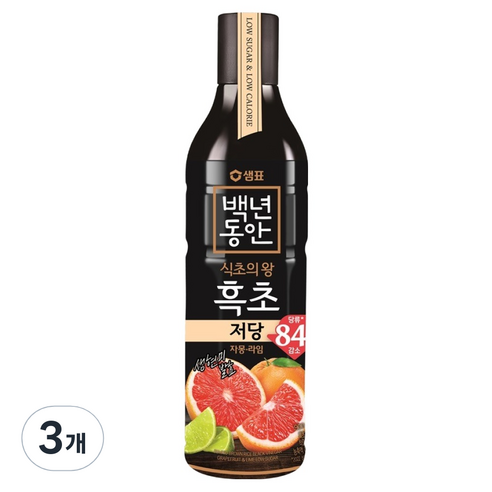 백년동안 저당 자몽라임 흑초, 3개, 900ml