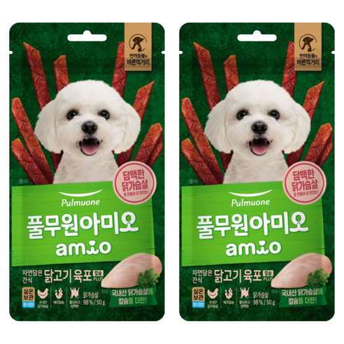 풀무원아미오 강아지 자연담은 육포 칼슘PLUS, 닭가슴살, 50g, 2개