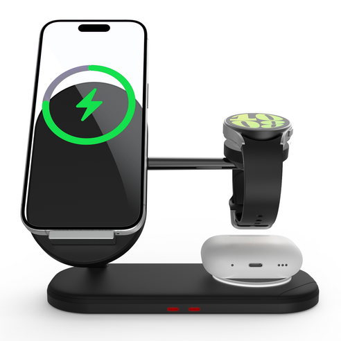 바우아토 맥브리즈 3in1 듀얼 코일 고속 무선충전기 거치대 갤럭시 호환 미드나잇블랙 1개 이미지 3