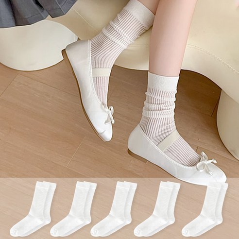 두발로 여성용 국산 시스루 골지 장목 양말 5켤레