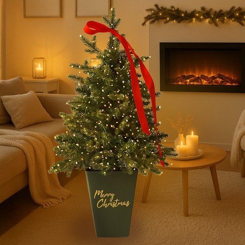 뷰티풀데코센스 PE 스탠다드 트리 + USB타입 LED 웜톤 그린와이어 전구 200구 세트