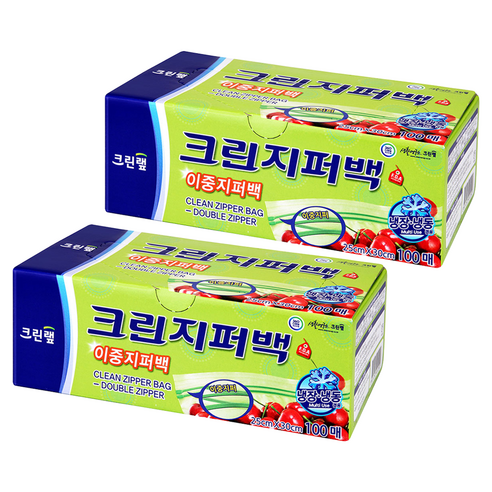 크린랩 크린 이중지퍼백, 대(L), 100개, 2개