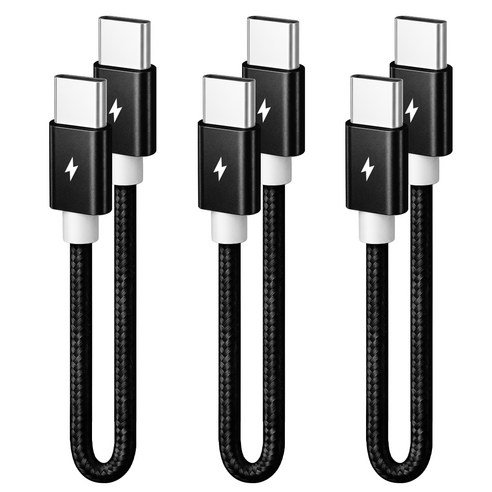 홈플래닛 PD 60W CtoC 초고속충전 패브릭 케이블, 블랙, 3개, 15cm