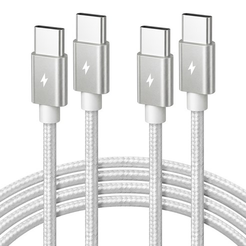 홈플래닛 PD 60W CtoC 초고속충전 패브릭 케이블, 실버, 2개, 3m
