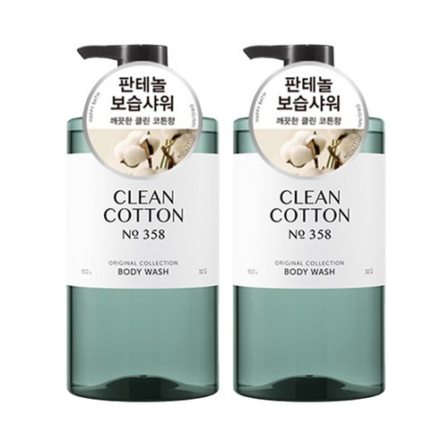 [비건라이프] 해피바스 오리지널 컬렉션 바디워시 클린코튼향, 910g, 2개