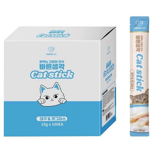 바른생각 고양이 스틱 100p, 1.5kg, 1개, 혼합맛(대구/캣그라스) 1.5kg, 1개, 혼합맛(대구/캣그라스)