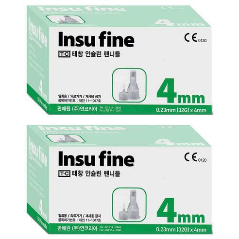 태창 인슈파인 인슐린 펜니들 32G 4mm, 2개, 100개입
