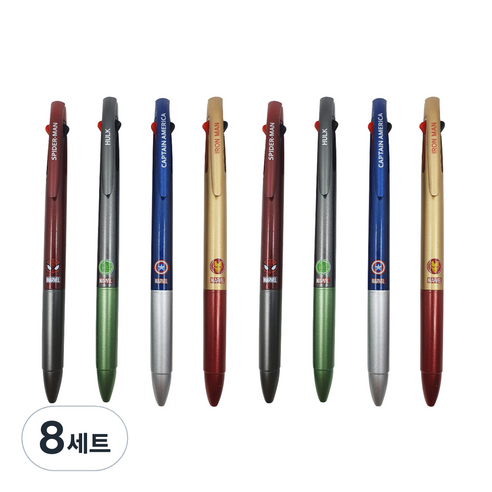 1977아토 마블 캐릭터 3색 볼펜 4종 0.7mm, 스파이더맨, 헐크, 캡틴아메리카, 아이언맨, 8세트 스파이더맨, 헐크, 캡틴아메리카, 아이언맨, 8세트