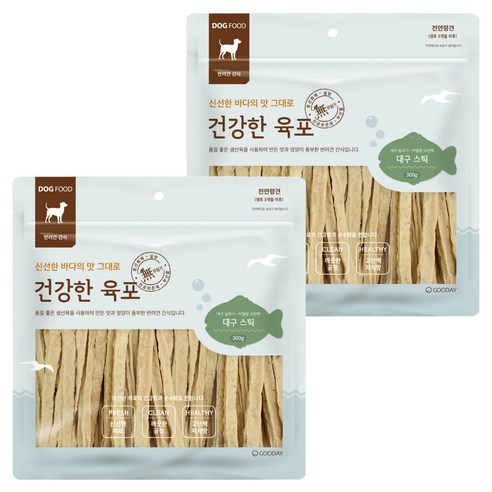 굿데이 건강한 육포 강아지 스틱간식, 대구, 300g, 2개