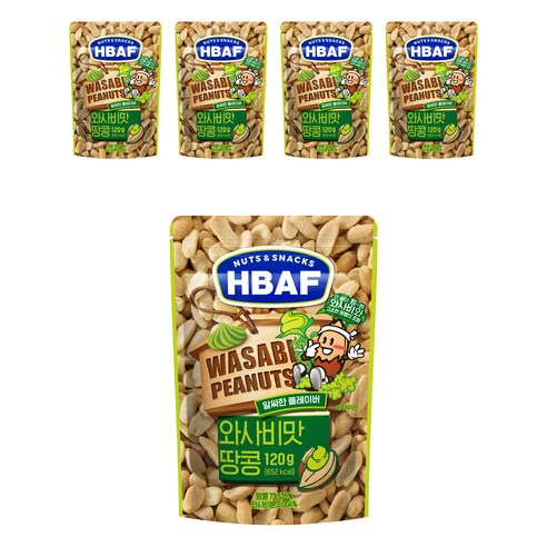 바프 넛츠 앤 스낵스 와사비맛 땅콩, 120g, 5개