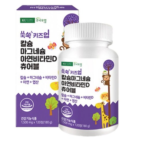건국유업 유아용 쑥쑥 키즈업 칼슘 마그네슘 아연 비타민D 츄어블 180g 120정, 1개 이미지 2