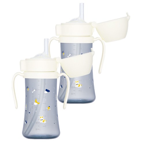 그로미미 유아용 PPSU 버니버스 빨대컵, 300ml, 2개, 화이트