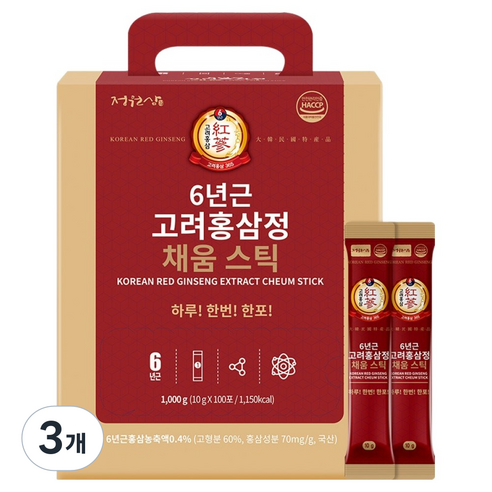 정원삼 6년근 고려홍삼정 채움스틱 100p, 1kg, 3개