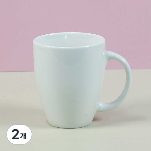 해피정코리아 오벌 유광 머그컵 350ml, 화이트, 2개