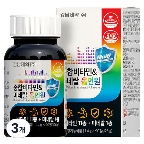 경남제약 멀티 종합비타민 미네랄 올인원 126g, 90정, 3개