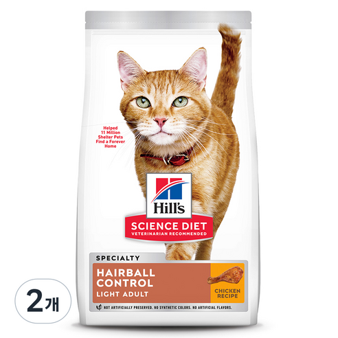 힐스사이언스다이어트 어덜트 고양이 기능성 사료, 헤어볼, 3.17kg, 2개