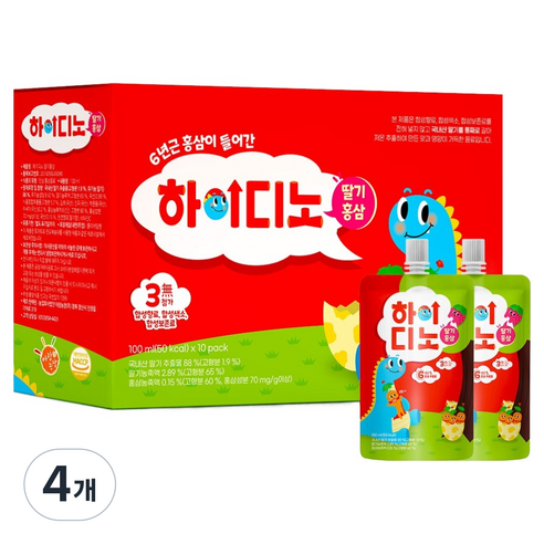 아람농장 하이디노 딸기 홍삼 주스 10p, 1L, 4개