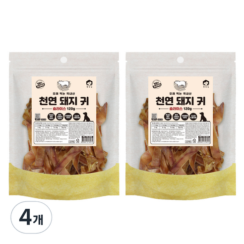 펫러닝 강아지 천연 돼지 귀 슬라이스 타입 육포, 4개, 120g
