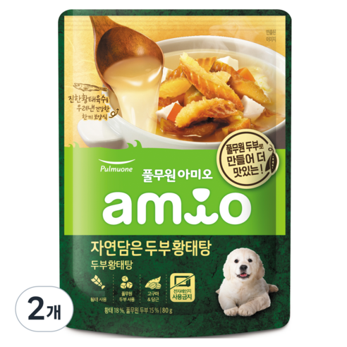 풀무원아미오 생후 3개월 이후 강아지 자연담은 보양식, 황태, 80g, 2개