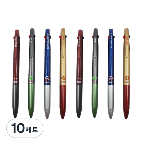 1977아토 마블 캐릭터 3색 볼펜 4종 0.7mm, 스파이더맨 + 헐크 + 캡틴아메리카 + 아이언맨, 10세트