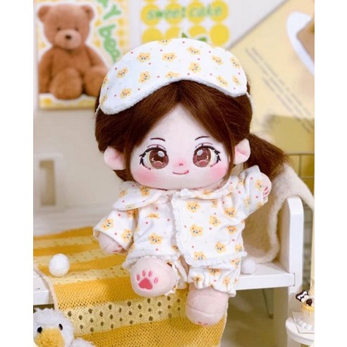 모카돌 무속성 20cm 솜인형 뽀송 파자마 상의 + 하의 + 안대 세트, 옐로우, 1세트
