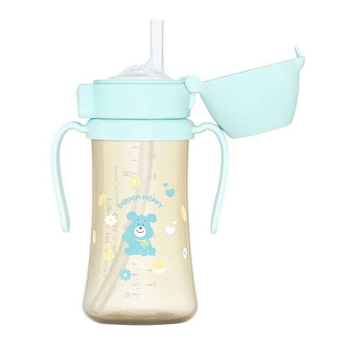 그로미미 PPSU 도우퍼피 스틸프리 빨대컵 1단계, 크리미블루, 1개, 300ml