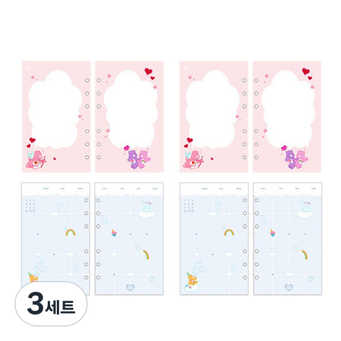 케어베어 아카이브 6공 리필속지 카툰 앤 라인 2p + 먼슬리 B 2p 세트, 3세트