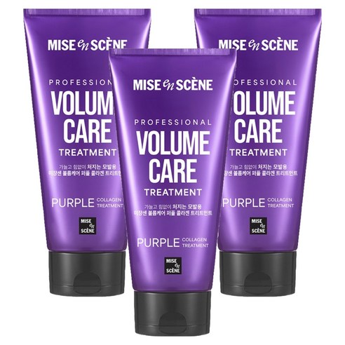 미쟝센 볼륨케어 퍼플 콜라겐 트리트먼트 프루티 플로럴향, 3개, 330ml